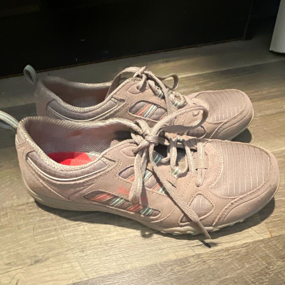 Skechers Relaxed Fit Breathe Easy Sneakers Women's Size 7 Taupe Coral Blue 22544